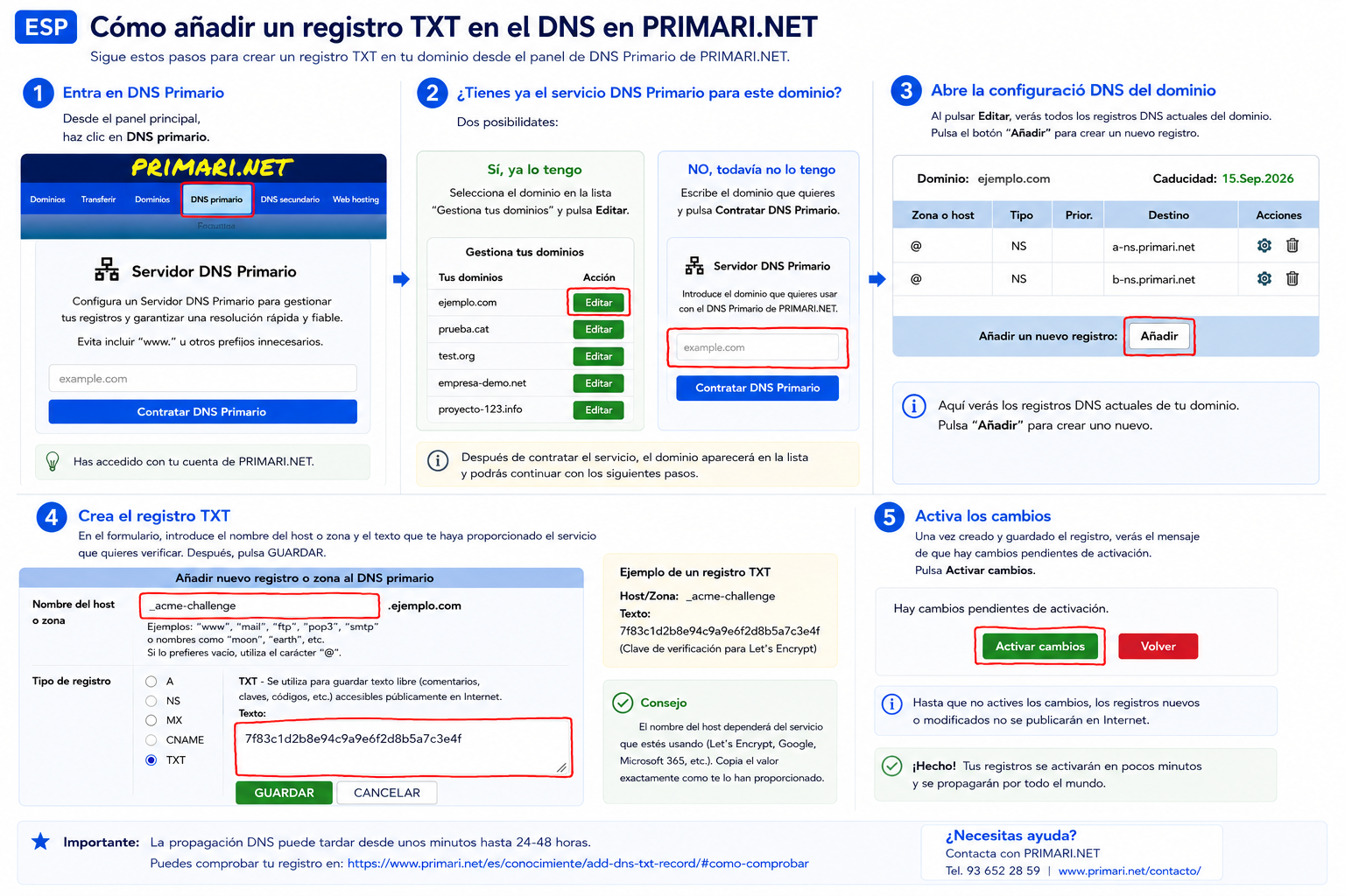 Cómo añadir un registro TXT al DNS desde el panel de PRIMARI.NET